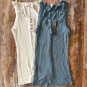 Zenana Outfitters Ribbed Sleeveless Tank Tops Cream and Blue